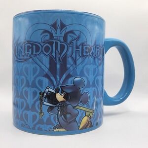 Disney Kingdom Hearts II Mug 20oz Blue Sora Riku Kairi Mickey Keyblade EUC